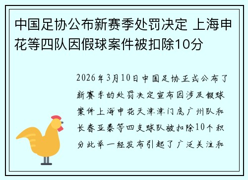 中国足协公布新赛季处罚决定 上海申花等四队因假球案件被扣除10分